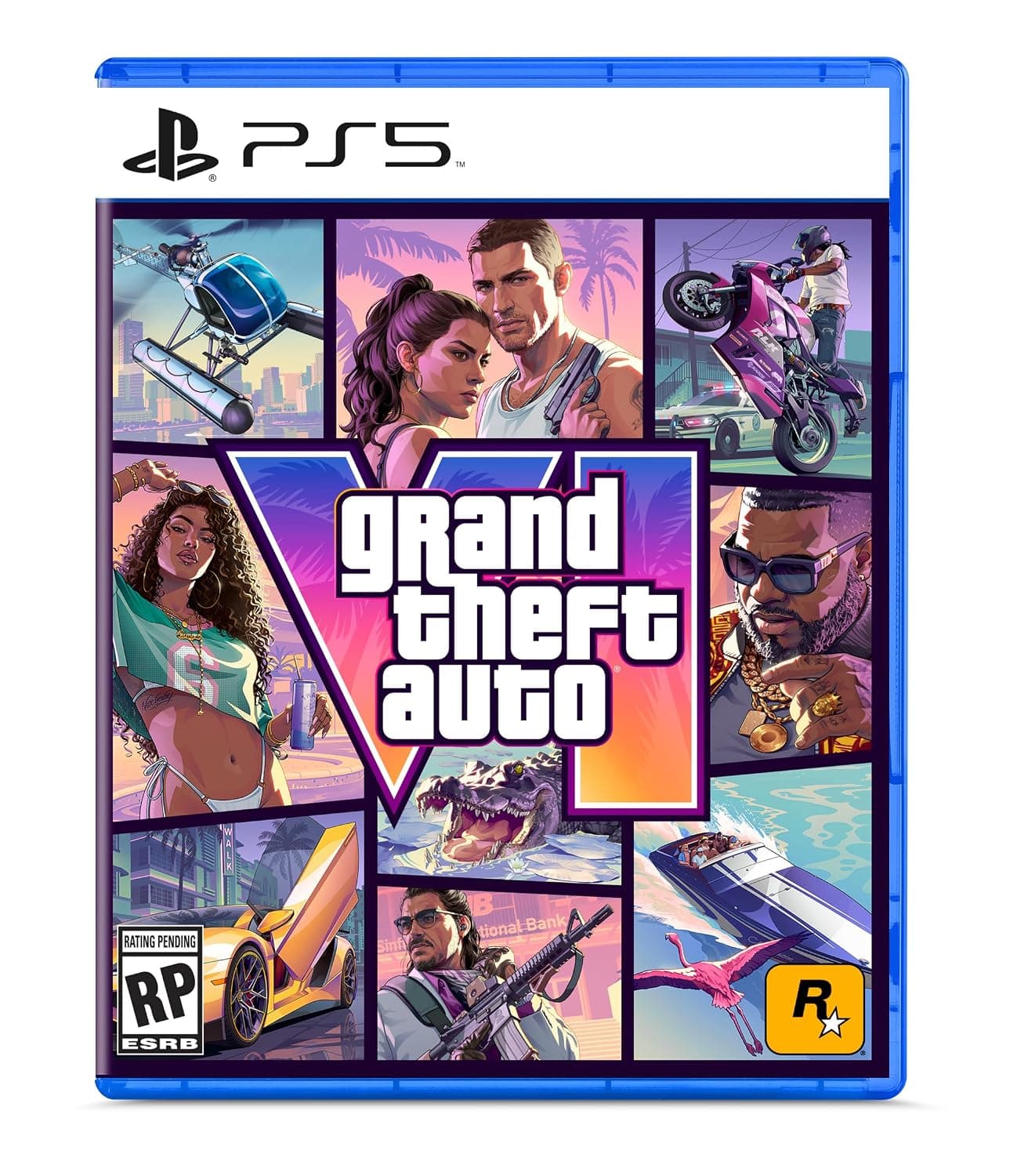 Grand Theft Auto VI for Playstation 5, featuring vibrant open world graphics and action-adventure gameplay elements.